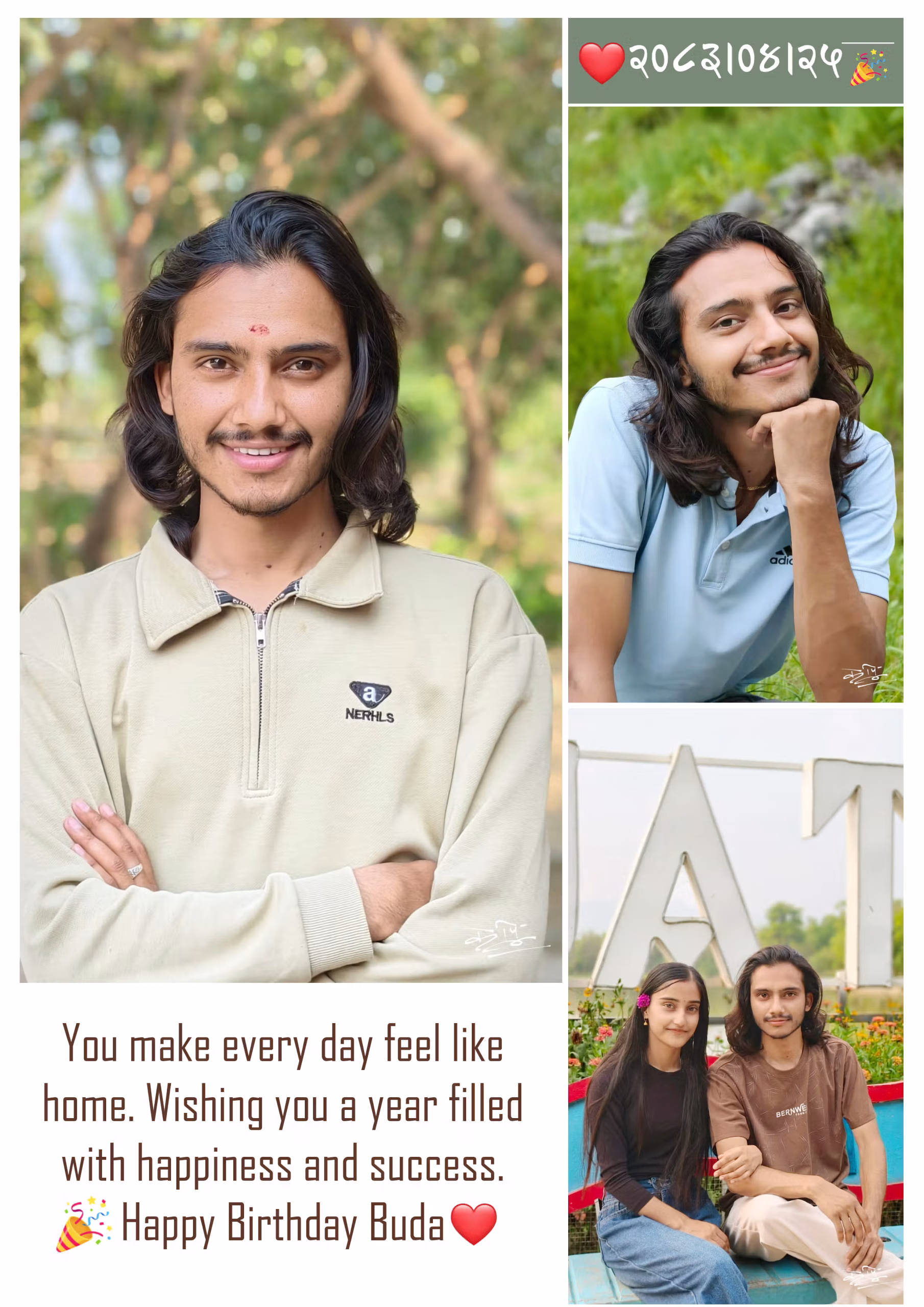 Happy Birthday Buda collage template with romantic portrait photos